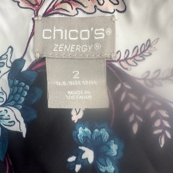 Chico's Full Zip Floral Hooded Windbreaker  Jacket Tie Sleeves Colorful Large 2 - Picture 5 of 9